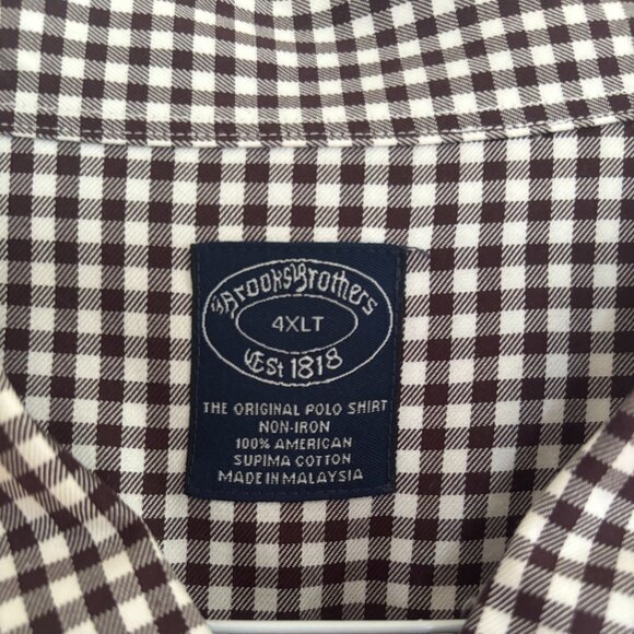 Brooks Brothers Button Down Long Sleeve 4XLT Brown and White gingham - Picture 1 of 4
